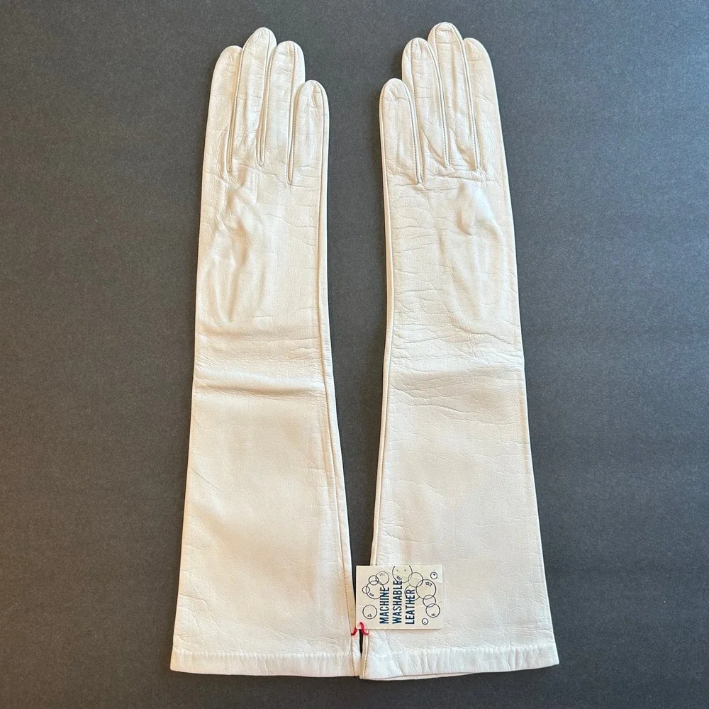 Vintage White French Kid Skin Leather Gloves Washable NOS